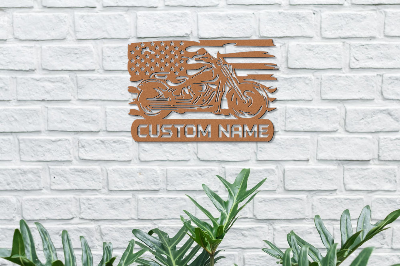 Customizable Metal Biker Sign with American Flag Detail