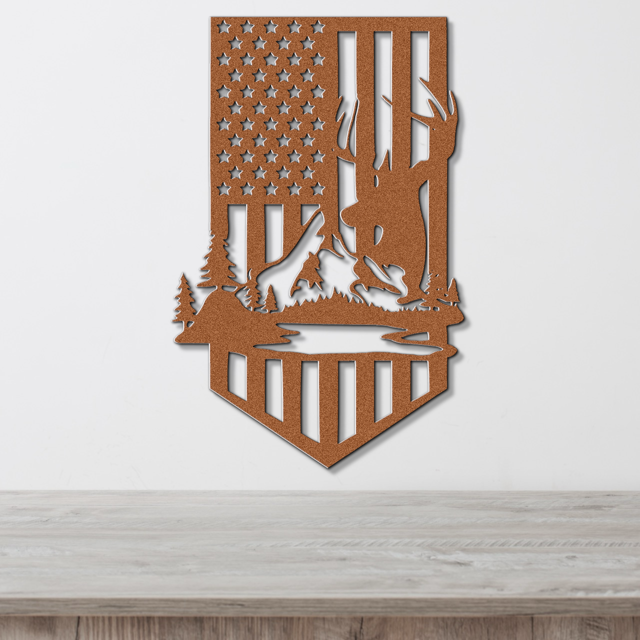 USA Flag Deer Metal Sign