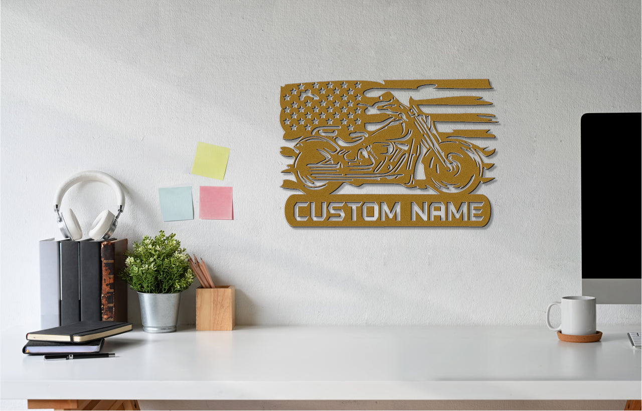 Customizable Metal Biker Sign with American Flag Detail