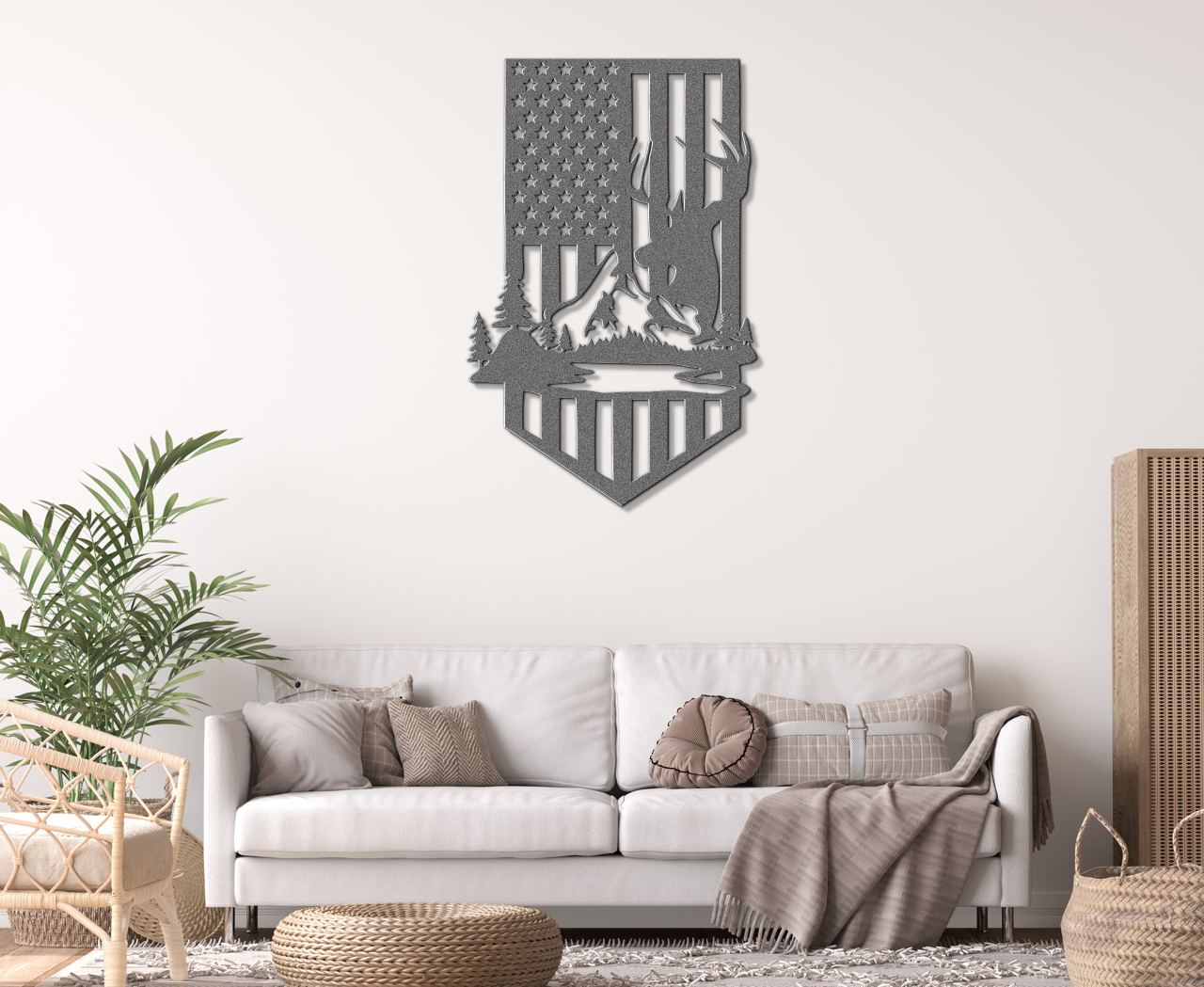 USA Flag Deer Metal Sign