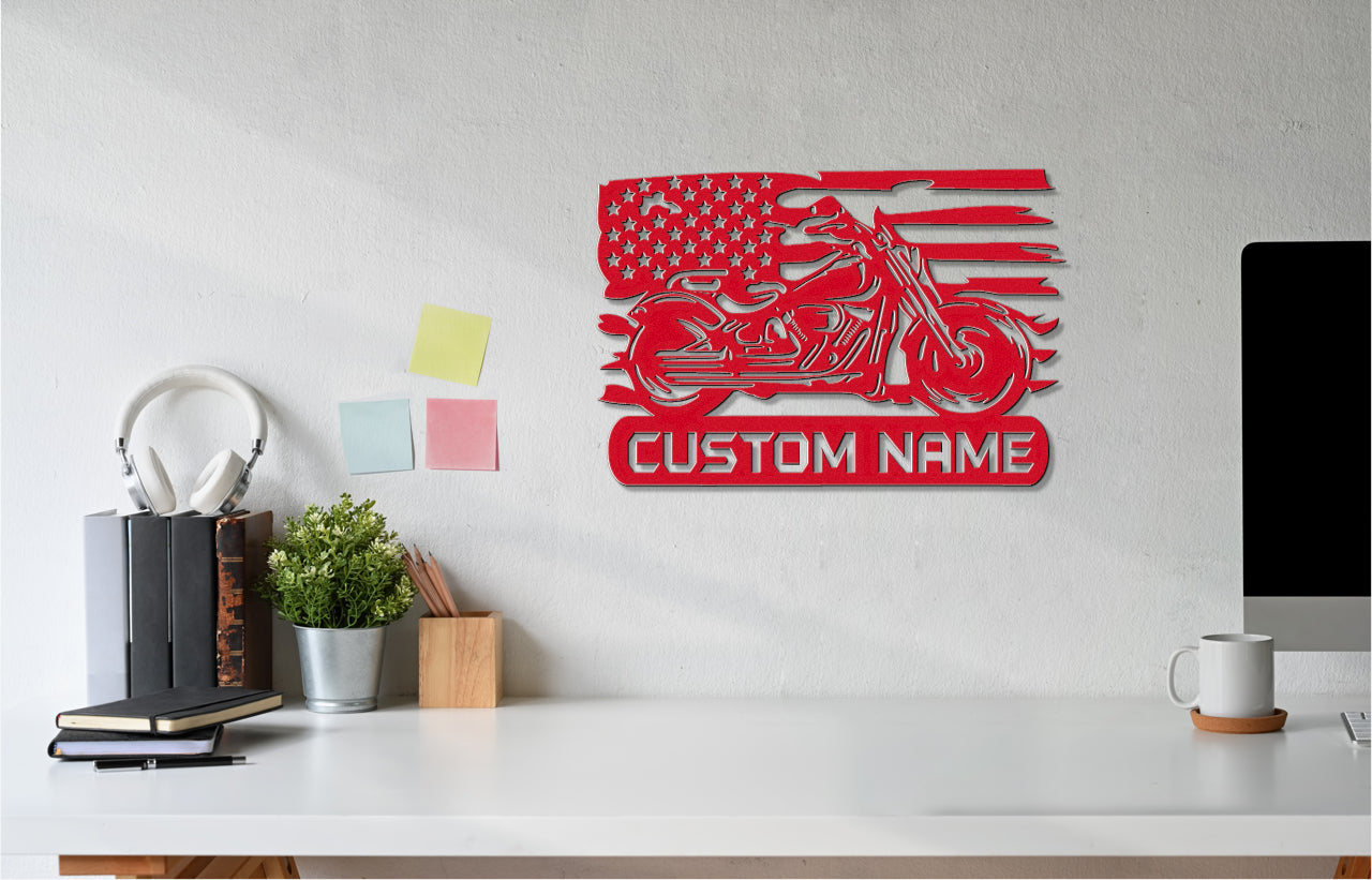 Customizable Metal Biker Sign with American Flag Detail