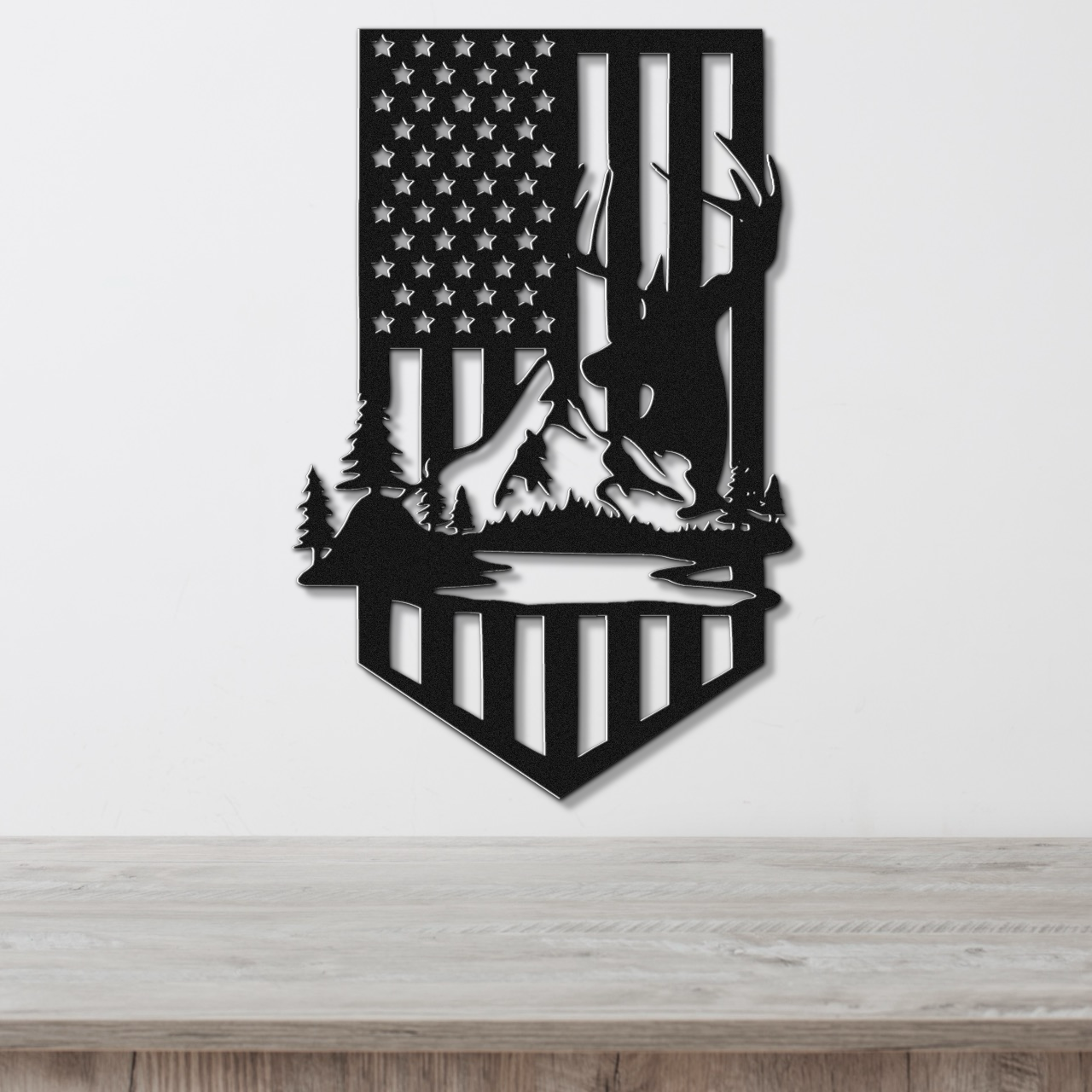 USA Flag Deer Metal Sign