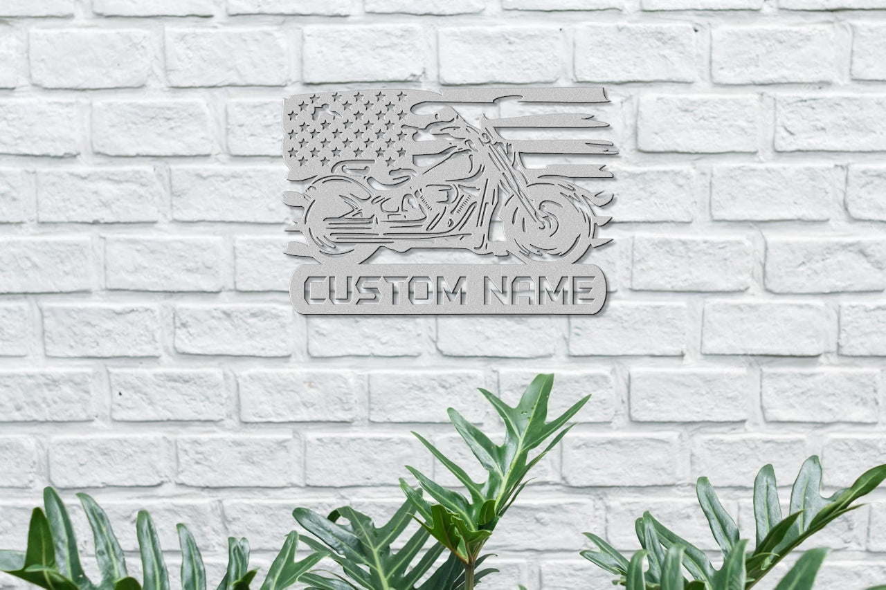 Customizable Metal Biker Sign with American Flag Detail