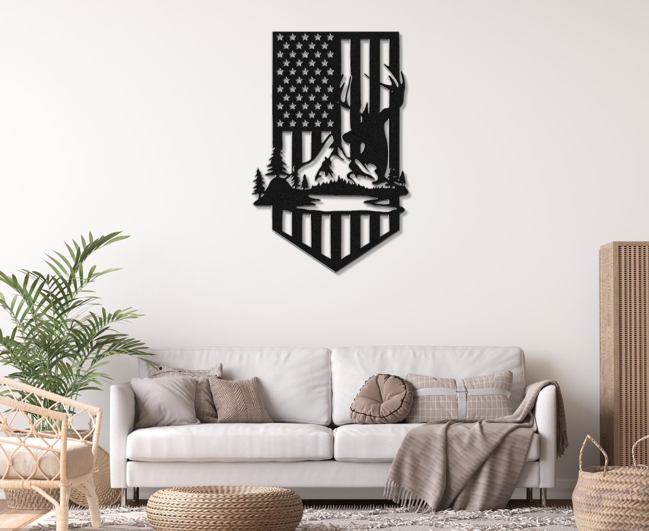 USA Flag Deer Metal Sign