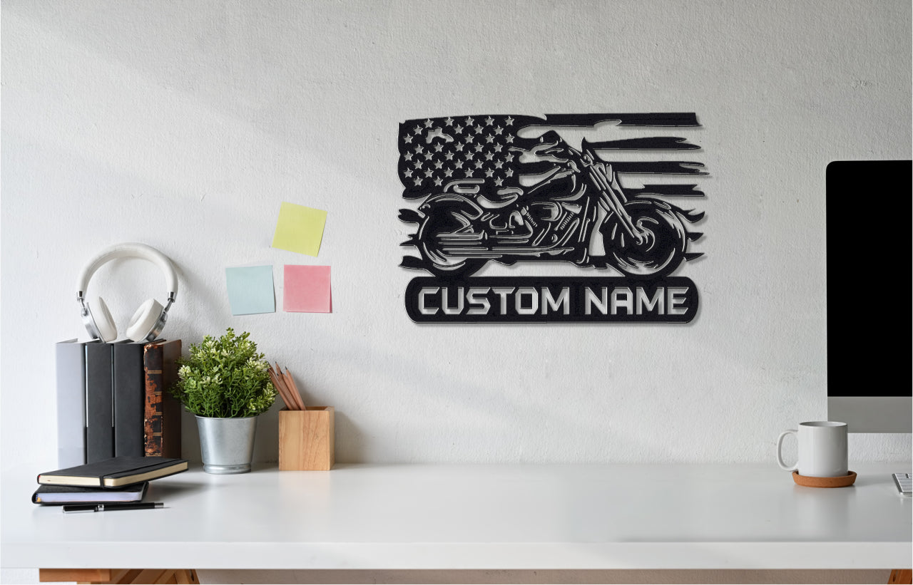 Customizable Metal Biker Sign with American Flag Detail