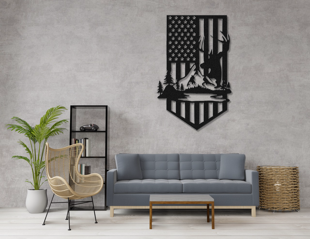 USA Flag Deer Metal Sign