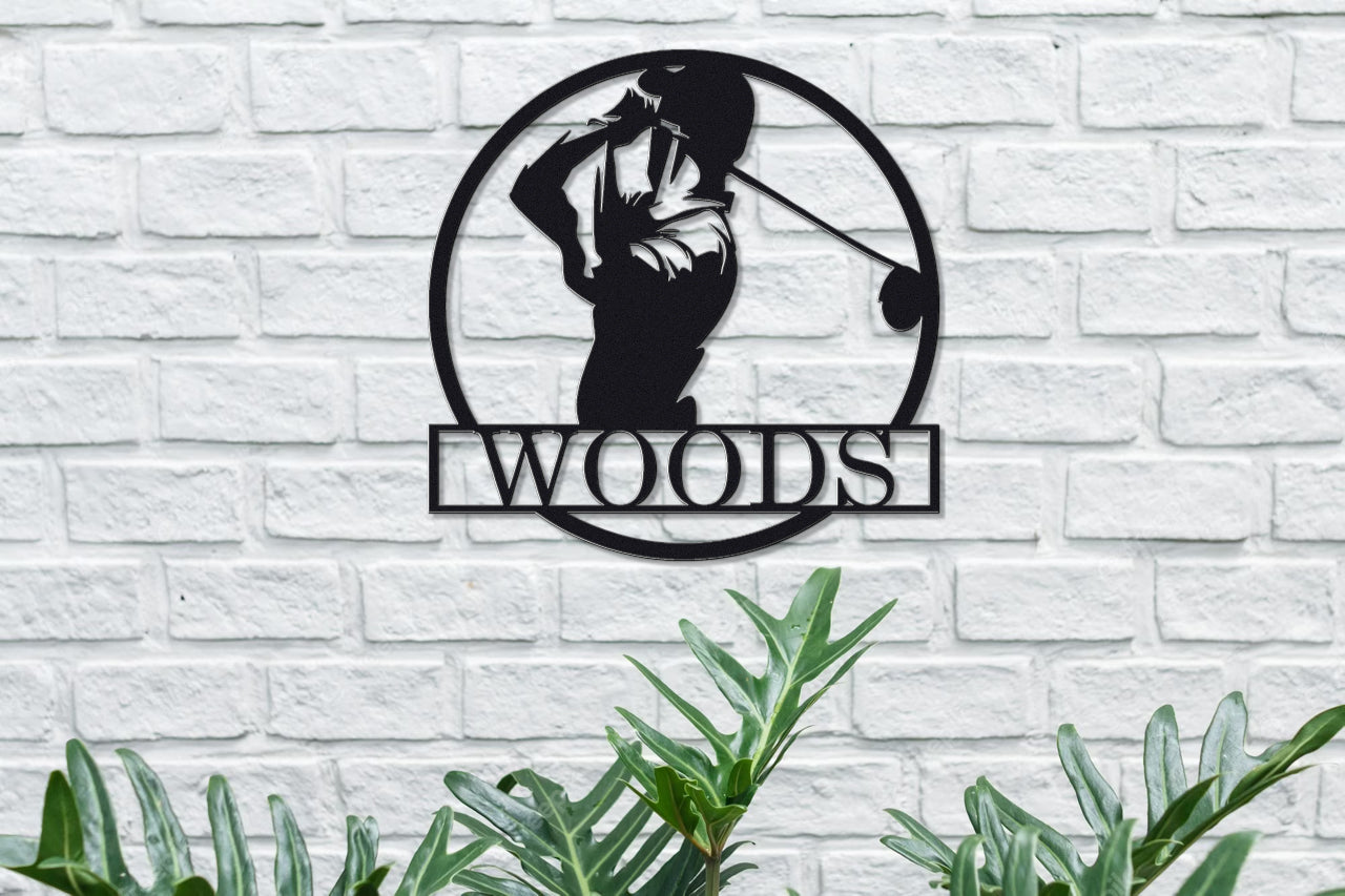 Personalized Metal Sign with Golfer Design