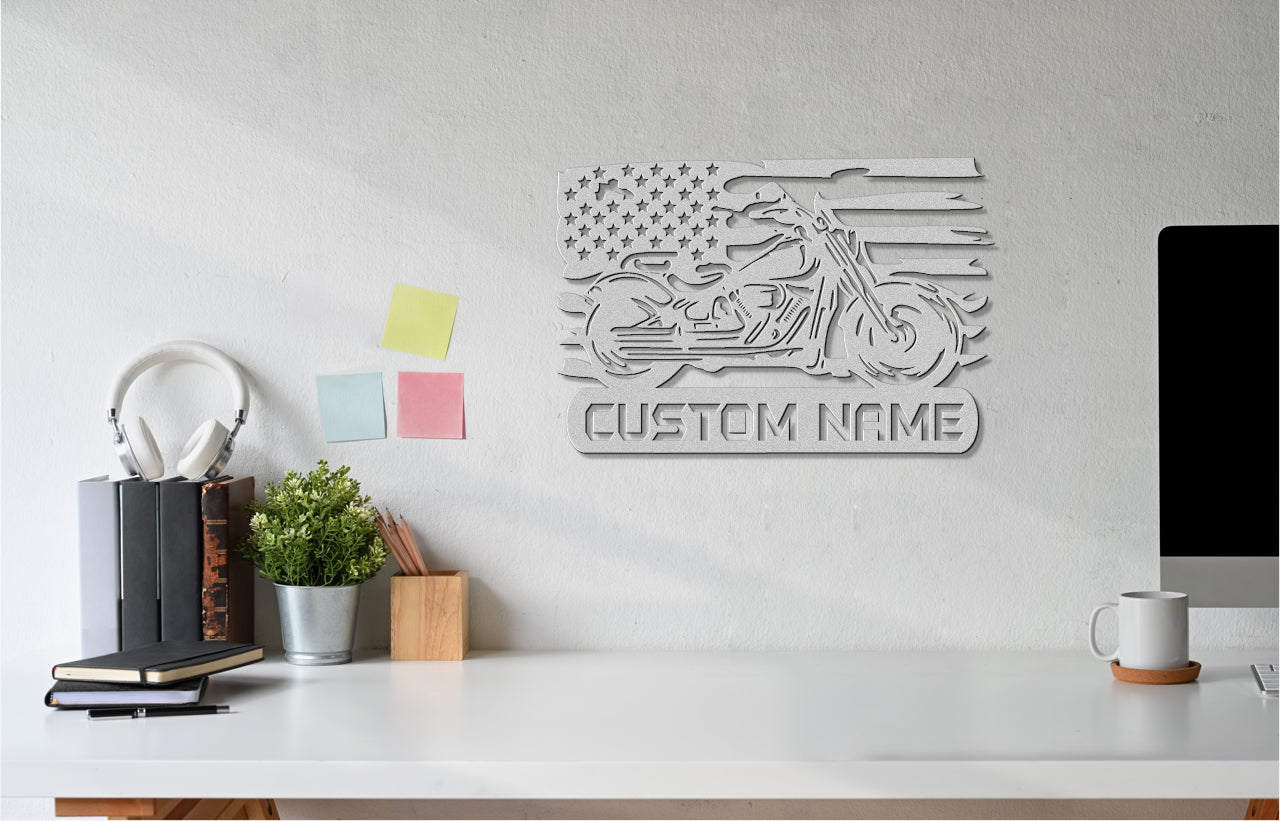 Customizable Metal Biker Sign with American Flag Detail