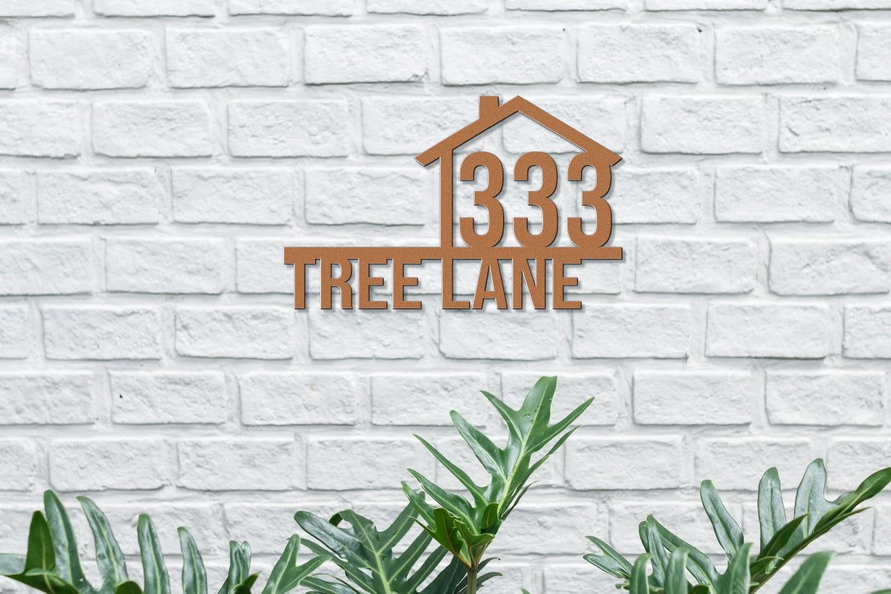 Customizable Metal House Number Sign with House Drawing